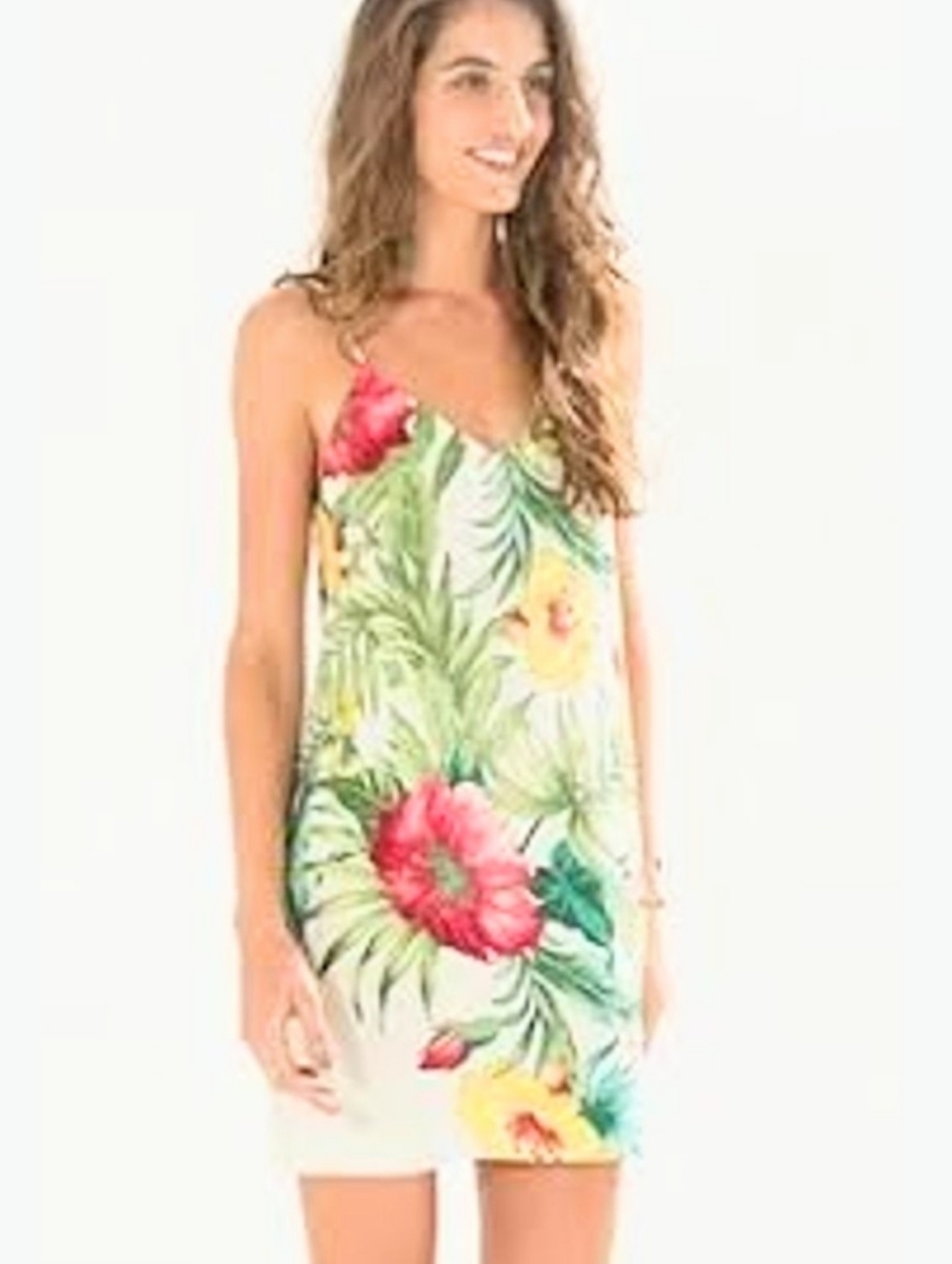 Farm Rio Tropical Floral Slip Dress ‎ Cream, Pink & Yellow